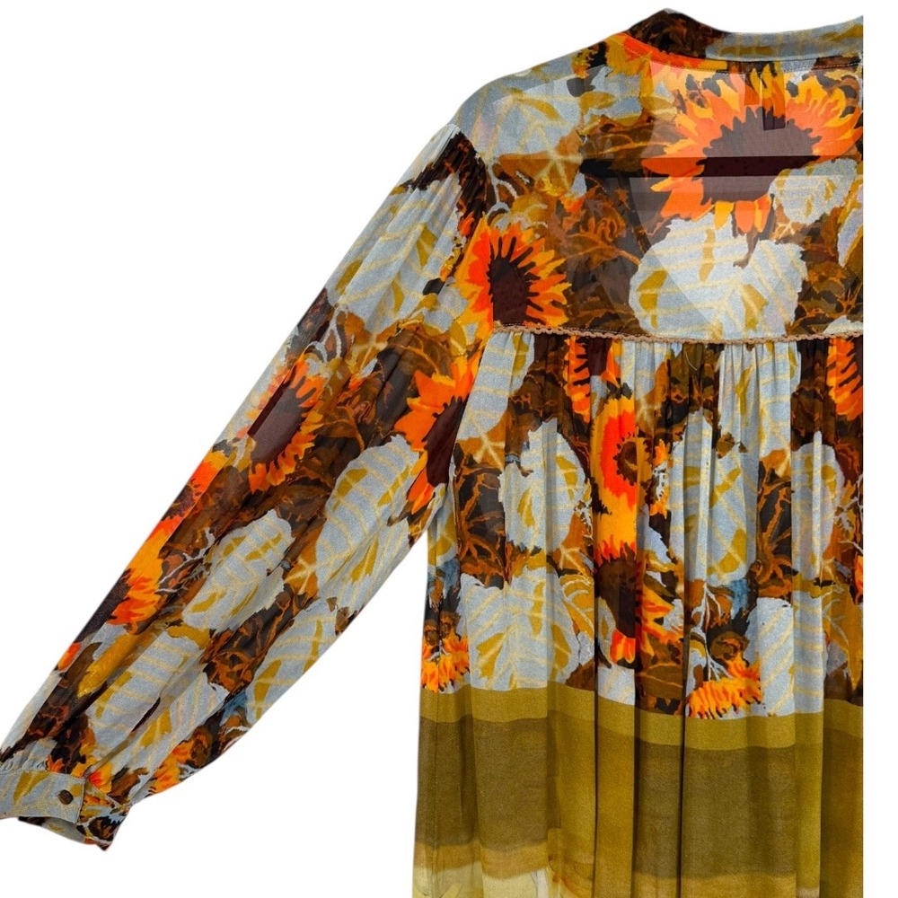 Blank London Floral Sunflowers Print Long Sleeve V Neck Sheer Blouse Top Size 1X - Picture 14 of 16